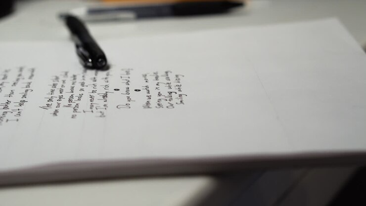 A Black Fountain Pen Laid On Top Of White Paper Board With Unfinished Love Poem