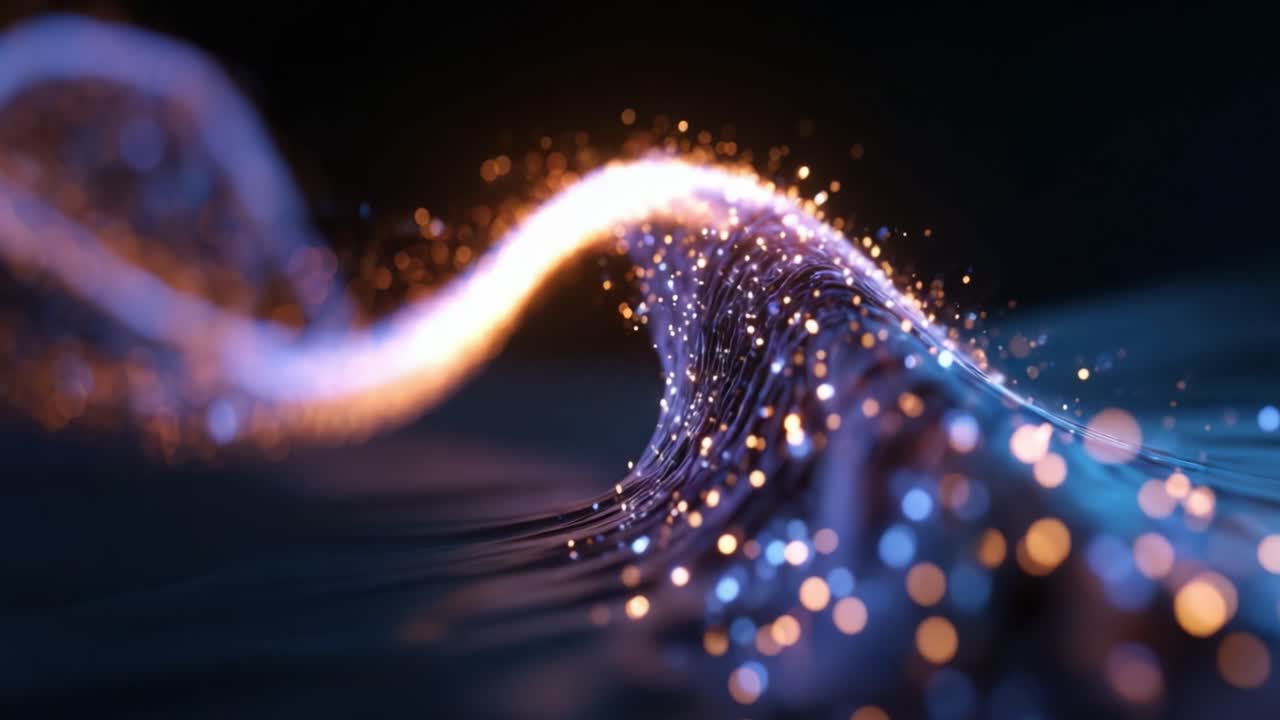 A captivating stream of vibrant light particles swirling gracefully in a mesmerizing pattern, creating an ethereal atmosphere filled with flowing energy and motion