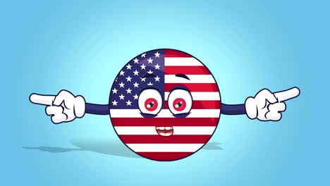 cartoon usa icon flag united states of america happy double side pointer with face animation