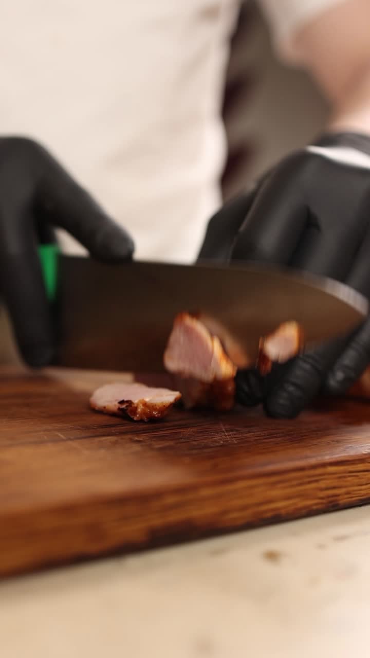 Chef Chopping Cooked Chicken