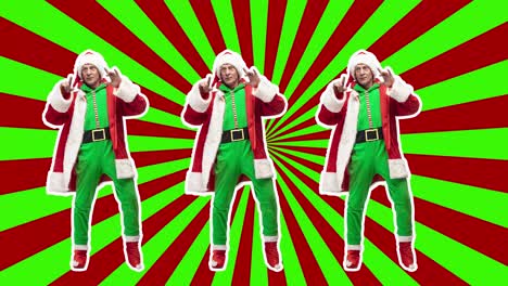 happy christmas, new year. stop motion design, art animation. dancing man as bad santa claus. fashion dance on red . funny, modern, conceptual, contemporary bright 4k artcollage. party time concept