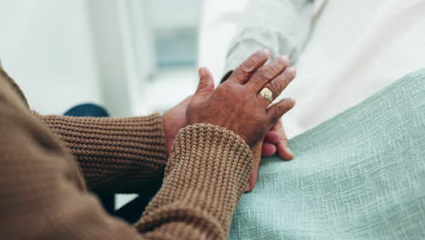 couple, holding hands and support patient