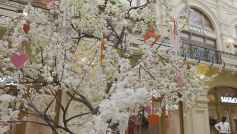 decorative tree with hearts in a shopping mall