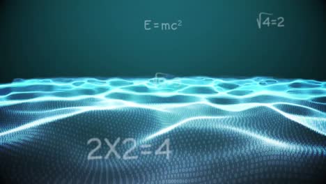 animation of mathematical equations and numbers changing over blue mesh