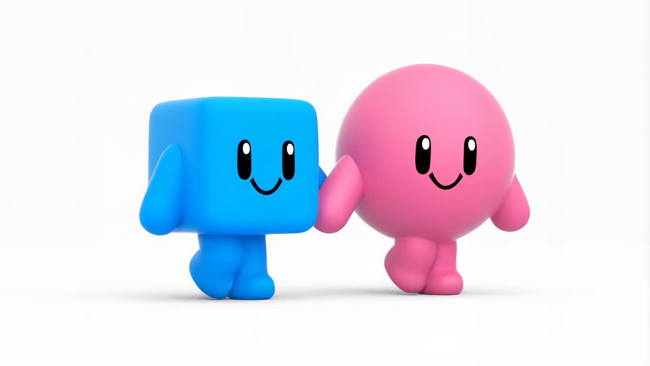 Cute 3D Cartoon Characters Walking Together