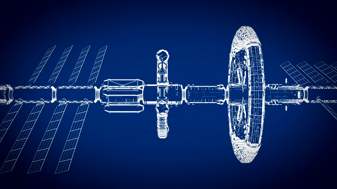 블루프린트 애니메이션, 추상적인 기술적인 드로잉, 수평으로 움직이는, 원활한 루프, cg 애니메이션