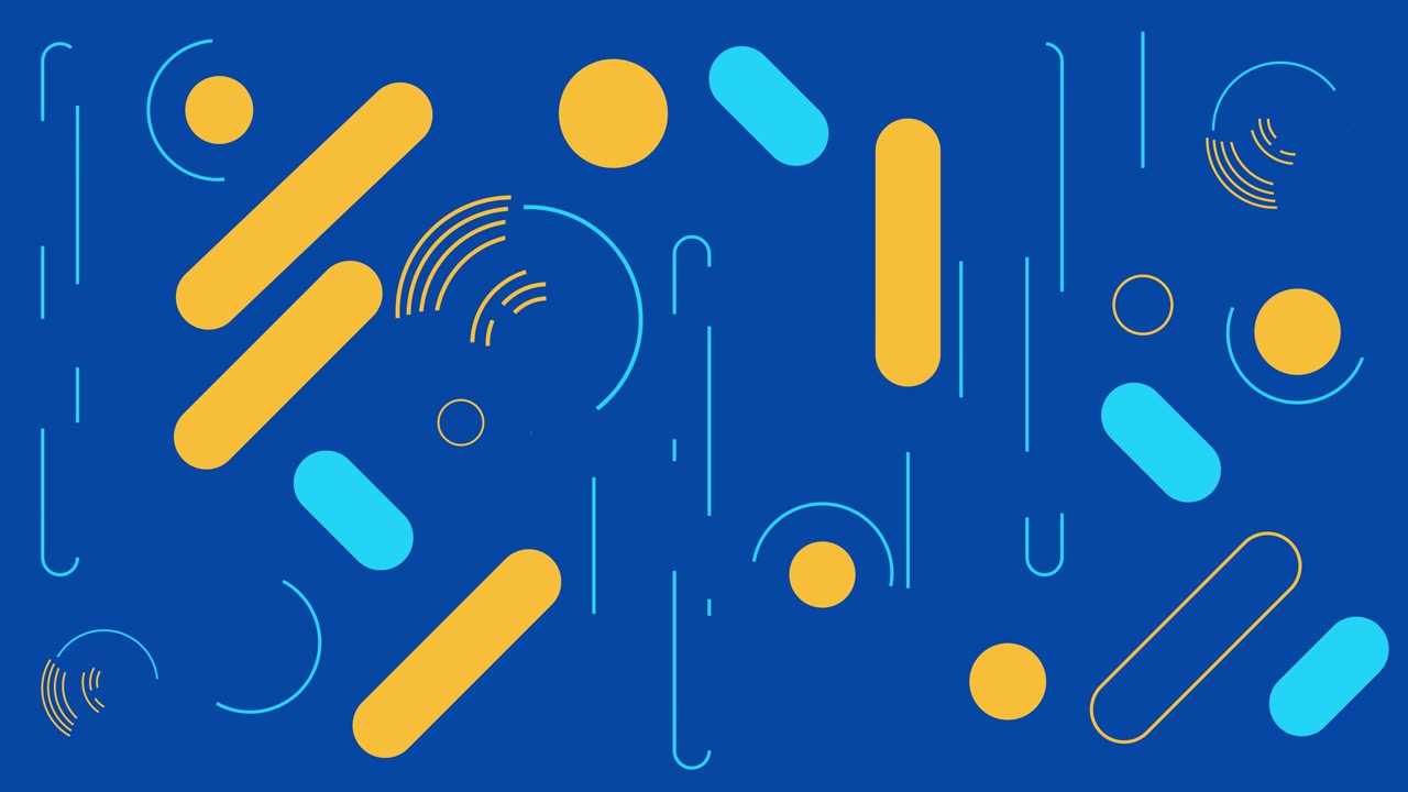 Dynamic Abstract Geometric Pattern with Moving Shapes on Blue Background