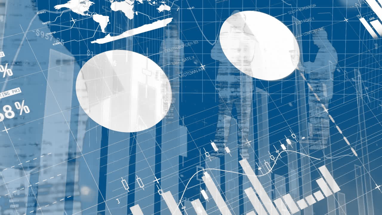 그래프와 통계는 배경에 있는 사람들과 함께 움직입니다.