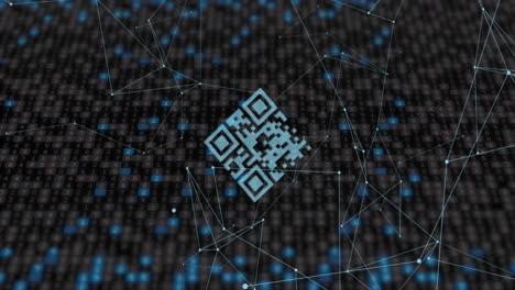 Animación-De-Red-De-Conexiones-Y-Código-Qr-Con-Iconos-Sobre-Fondo-Oscuro