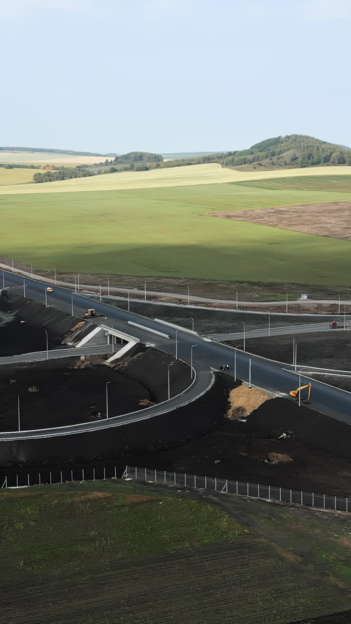 Aerial view of a highway interchange under construction