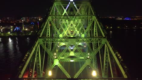 pont jacques cartier bridge at night in montreal, aerial view