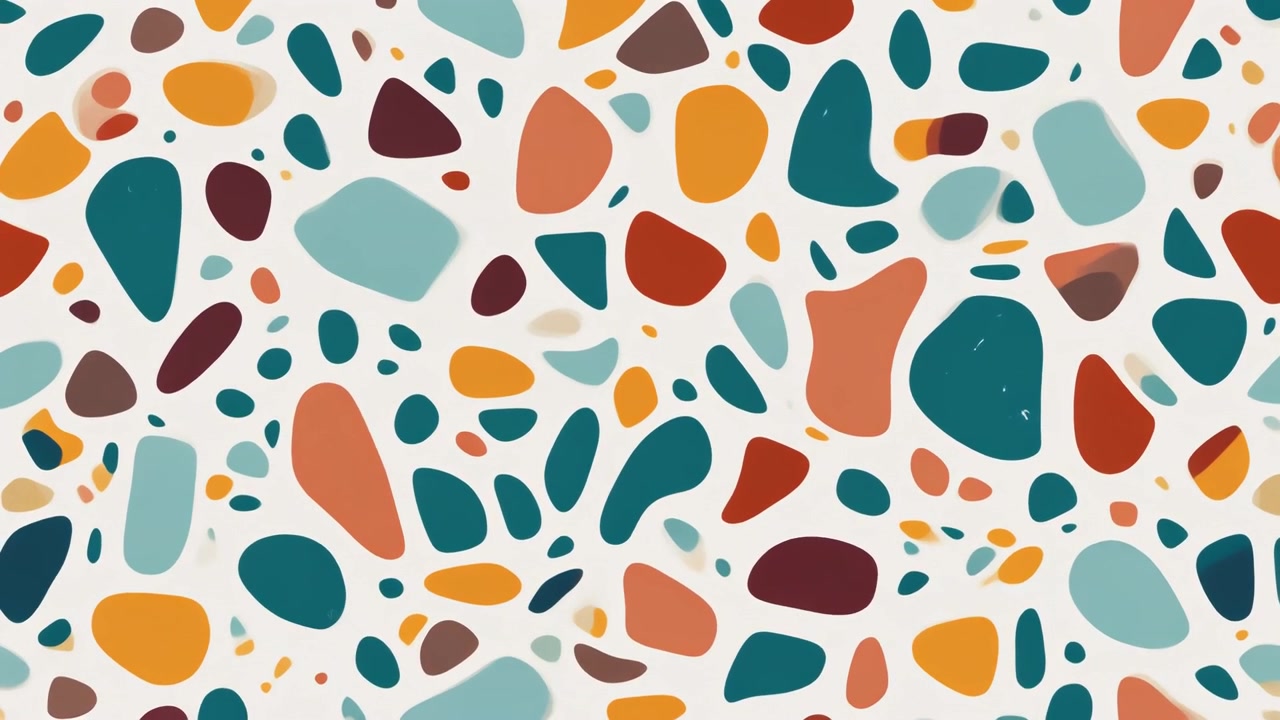 Abstract Terrazzo Pattern with Moving Colorful Shapes