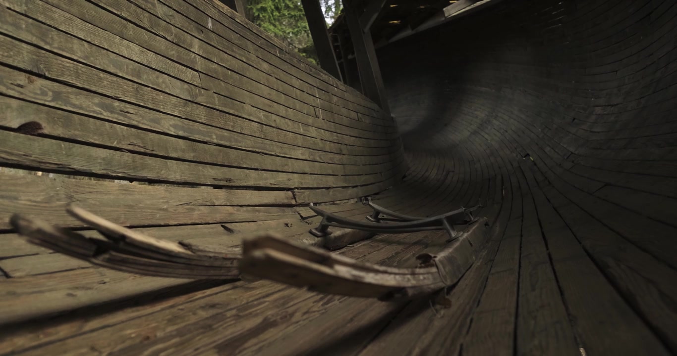 Closeup Of A Old Luge On A Abandoned Wood Track, Latvia.