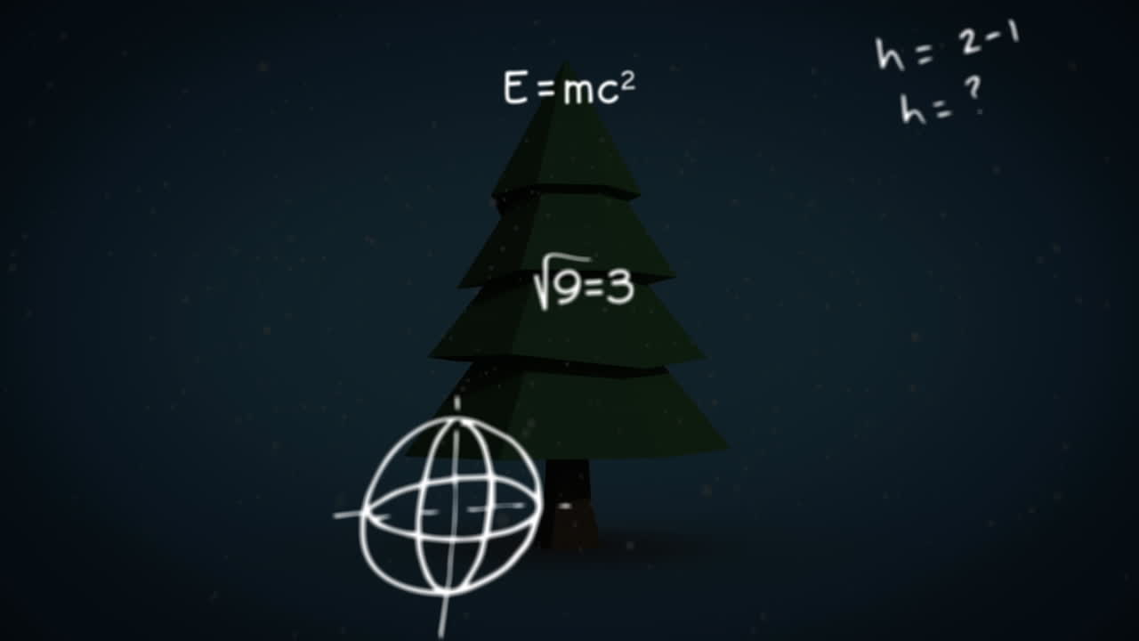 animación de ecuaciones matemáticas sobre el árbol de abeto.