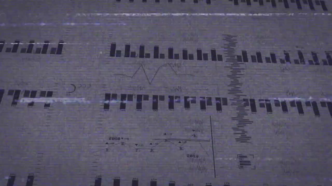 On startup static noise slicing bars, bars materializing and line graph emerging for glitch demo
