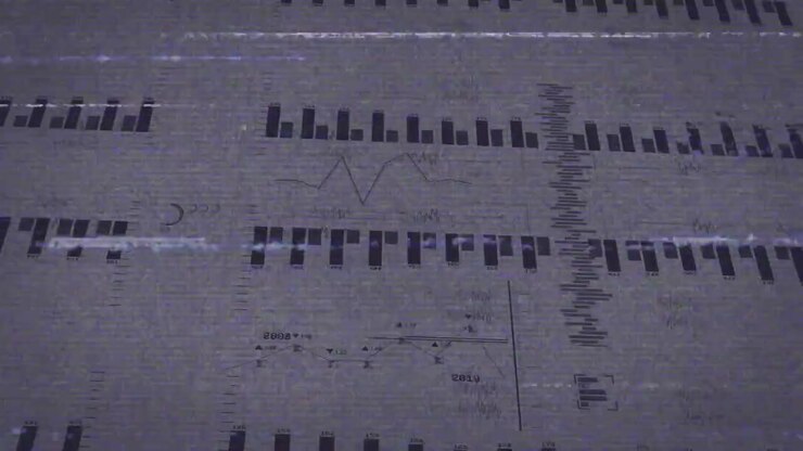 On startup static noise slicing bars, bars materializing and line graph emerging for glitch demo