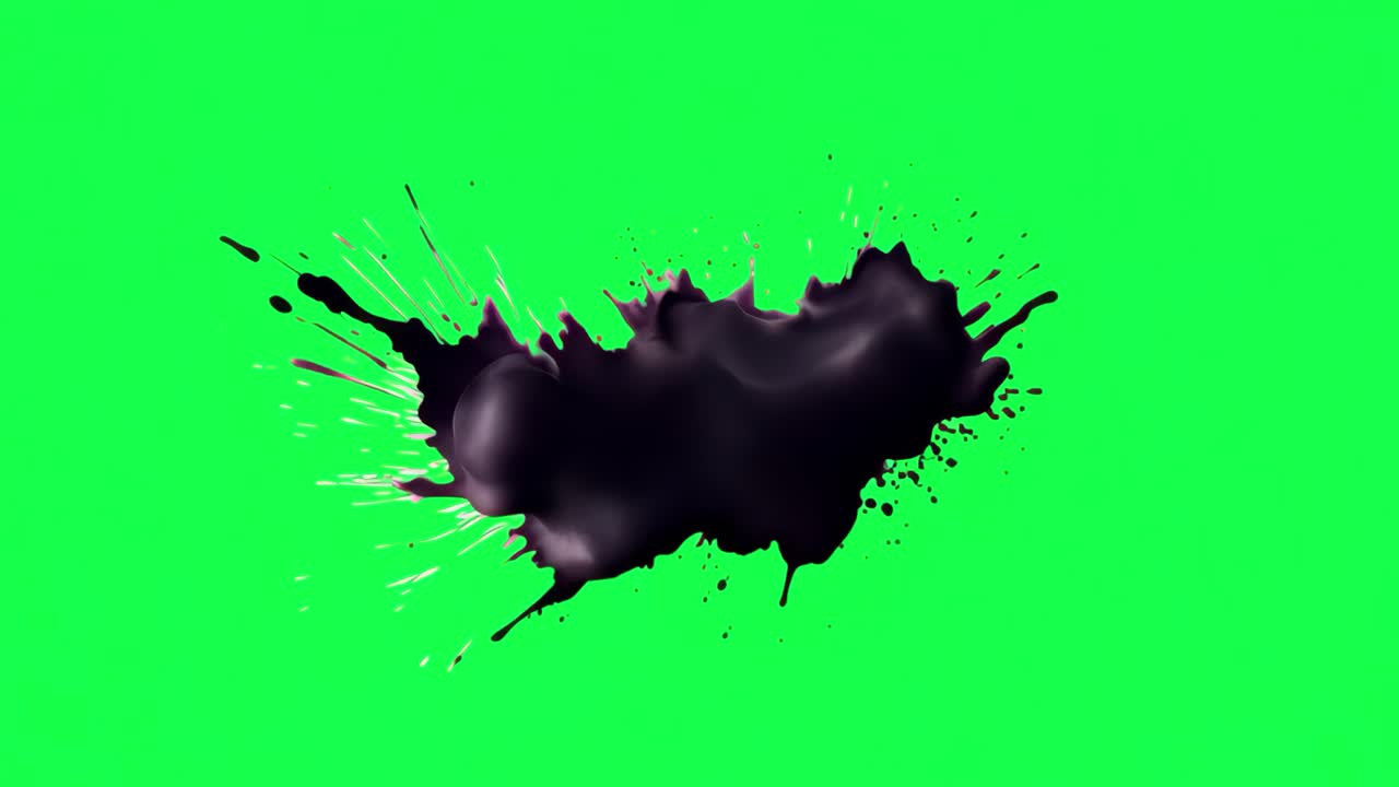 Animazione dinamica di schizzi di inchiostro nero, video 4K trasparente, schermo verde