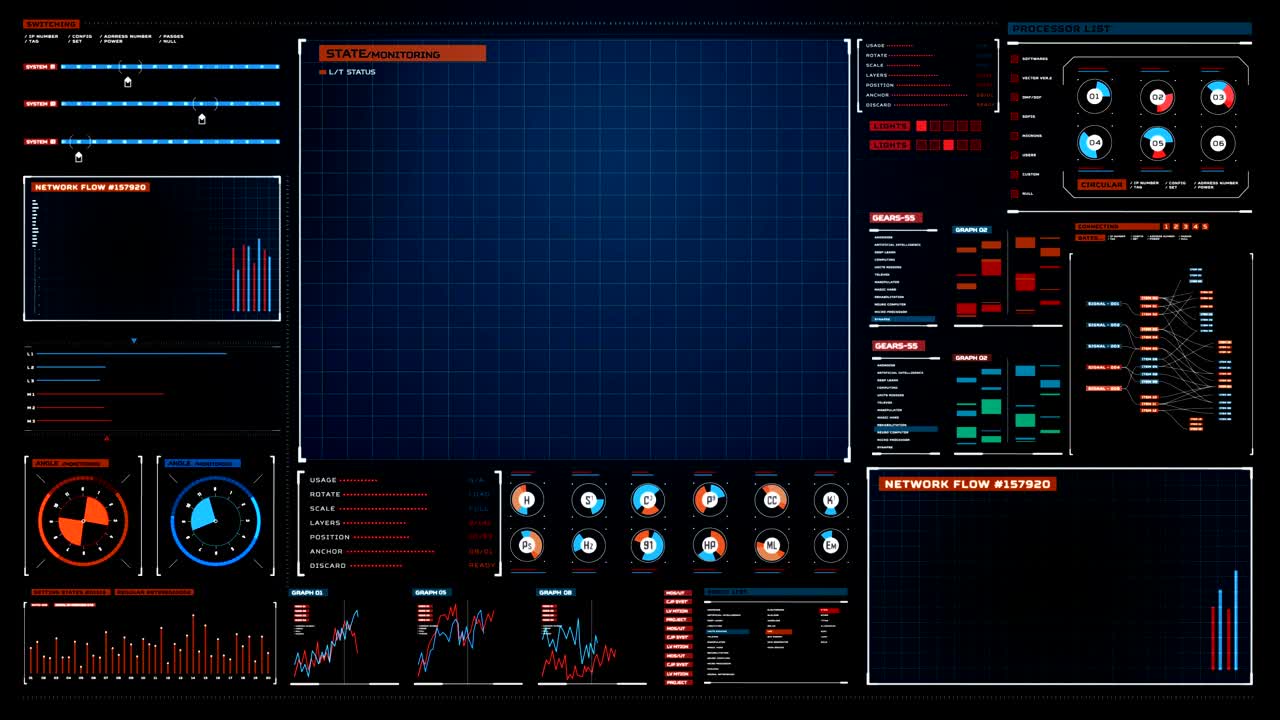 Digital futuristic display interface. technology graph, computer operation data screen.4k animation movie.1.