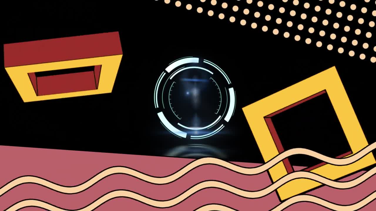 검은 바탕에 움직이는 색상의 모양으로 회전하는 안전 잠금의 애니메이션