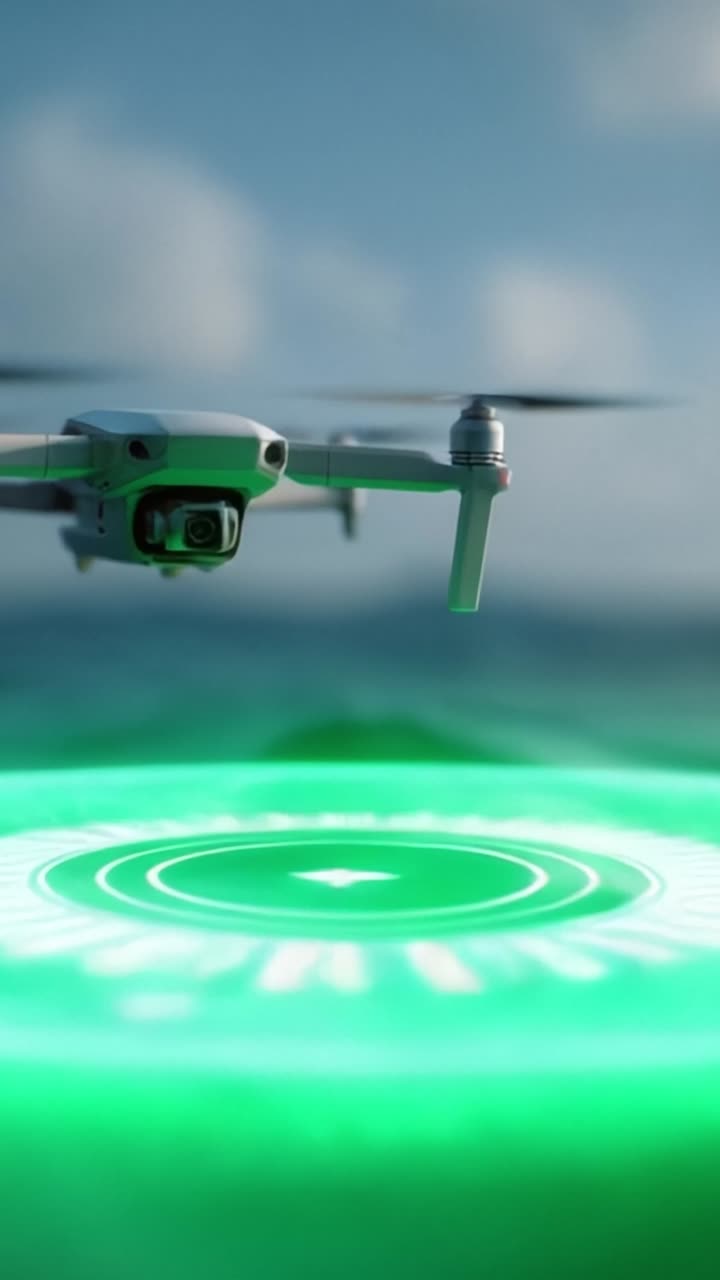 Drönare navigerar med precision ovanför vattenytan, visar upp avancerad teknik och förbättrade kartläggningsfunktioner i ett levande grönt sken.