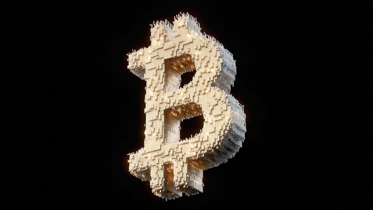 Illuminated Bitcoin Symbol Display: A Captivating Visual Representation of Digital Currency in a Stunning 3D Format with Bright Lights and Intricate Detailing