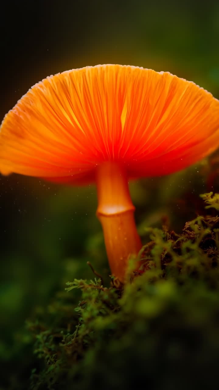 Vibrant Orange Mushroom Growing on Moss
