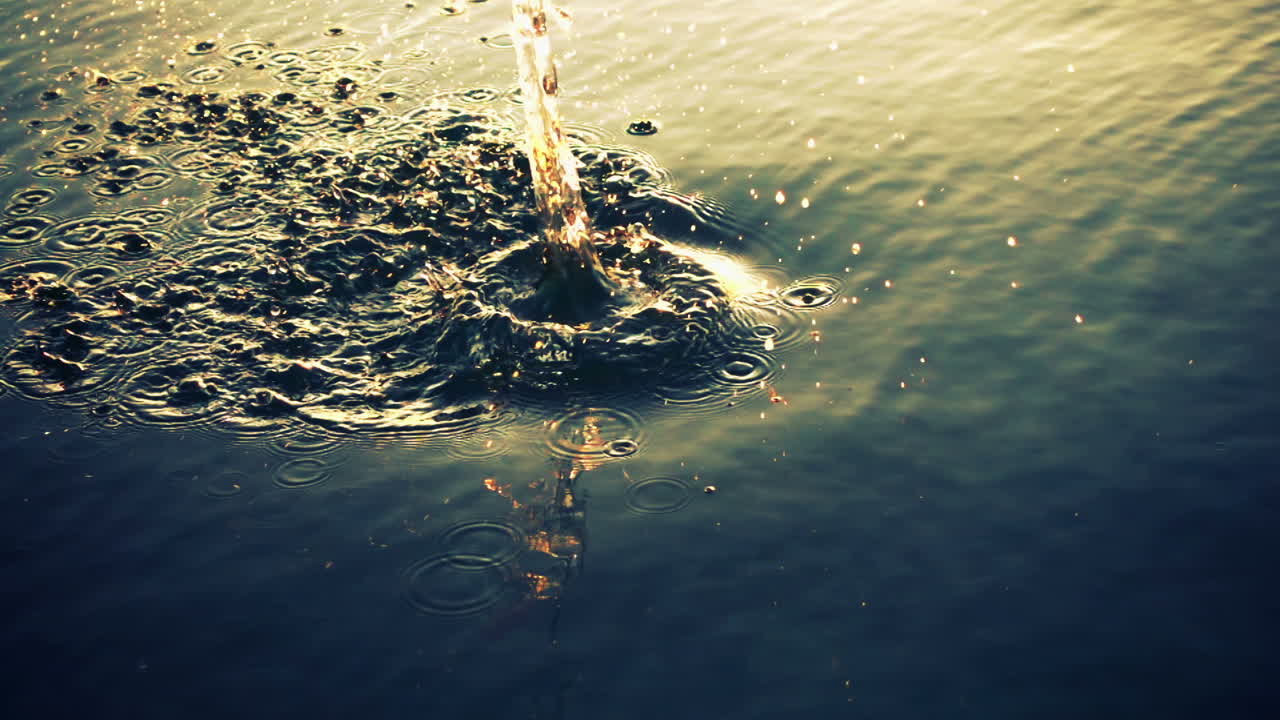 The stone falls in water. Slow motion