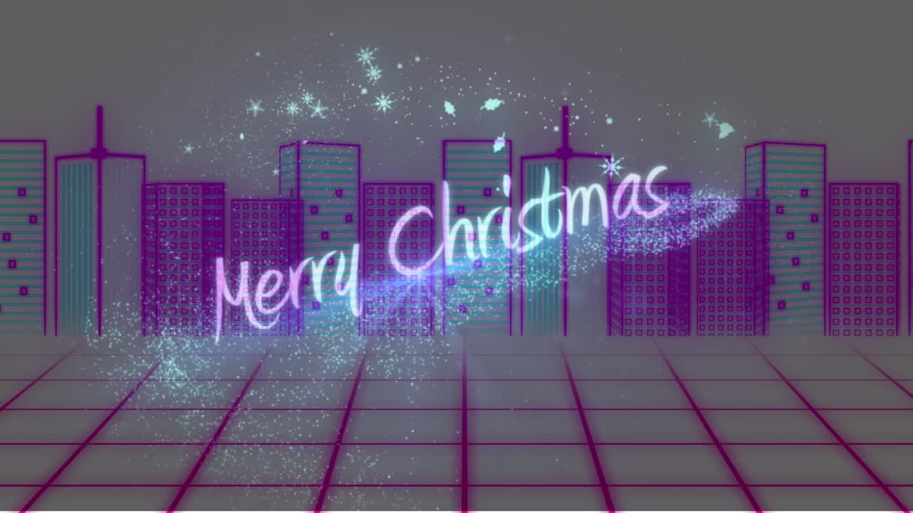 빛나는 파란색, 별과 스타두스토로 메리 크리스마스 텍스트의 애니메이션
