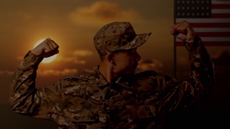 proud american soldier at sunrise