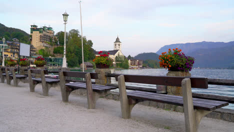 st. wolfgang chapel at wolfgangsee lake, austria