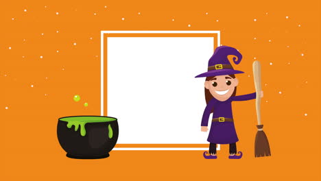 halloween dark scene with little witch and cauldron