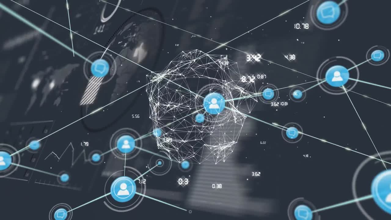 animación de la red de conexiones con iconos en todo el mundo