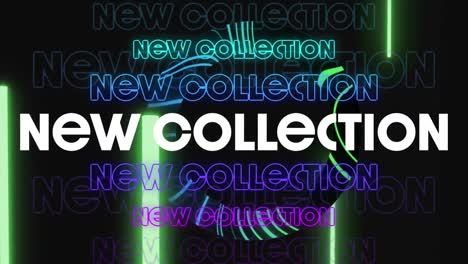 Animation-of-new-collection-text-over-green-neon-stripes