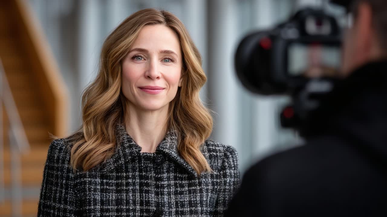 Captivating Moment: A Professional Woman Engages with the Camera, Radiating Confidence and Poise in a Modern Setting, Emphasizing Personality and Presence in Each Frame