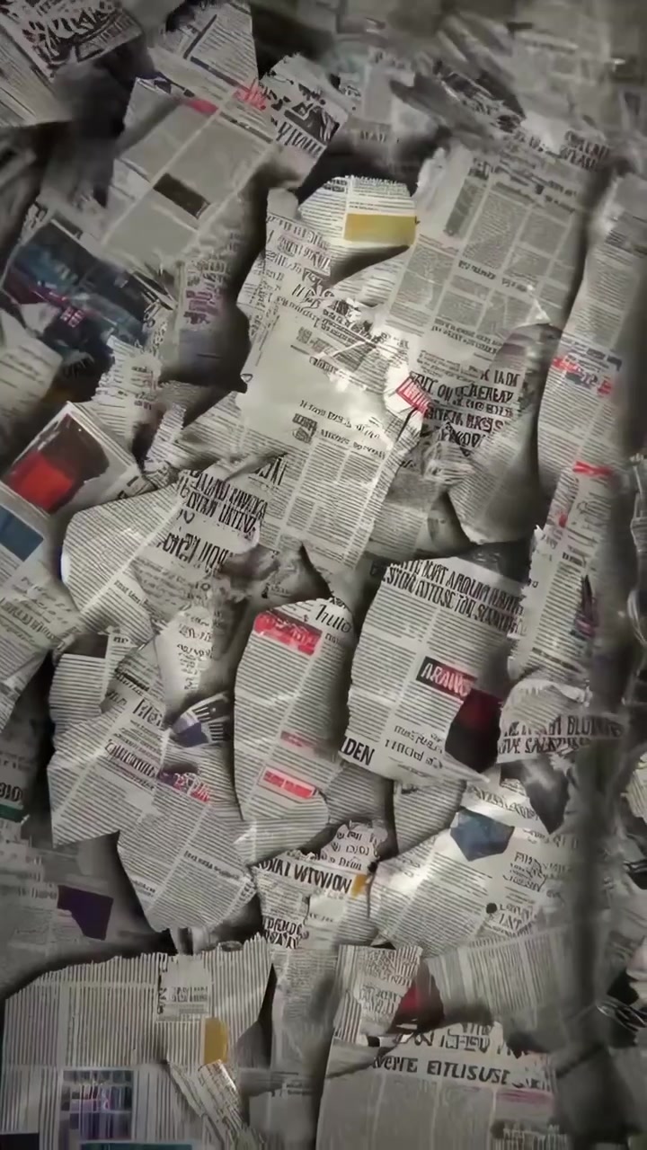 Abstrakt vy av skrynkliga tidningspapper som faller ner