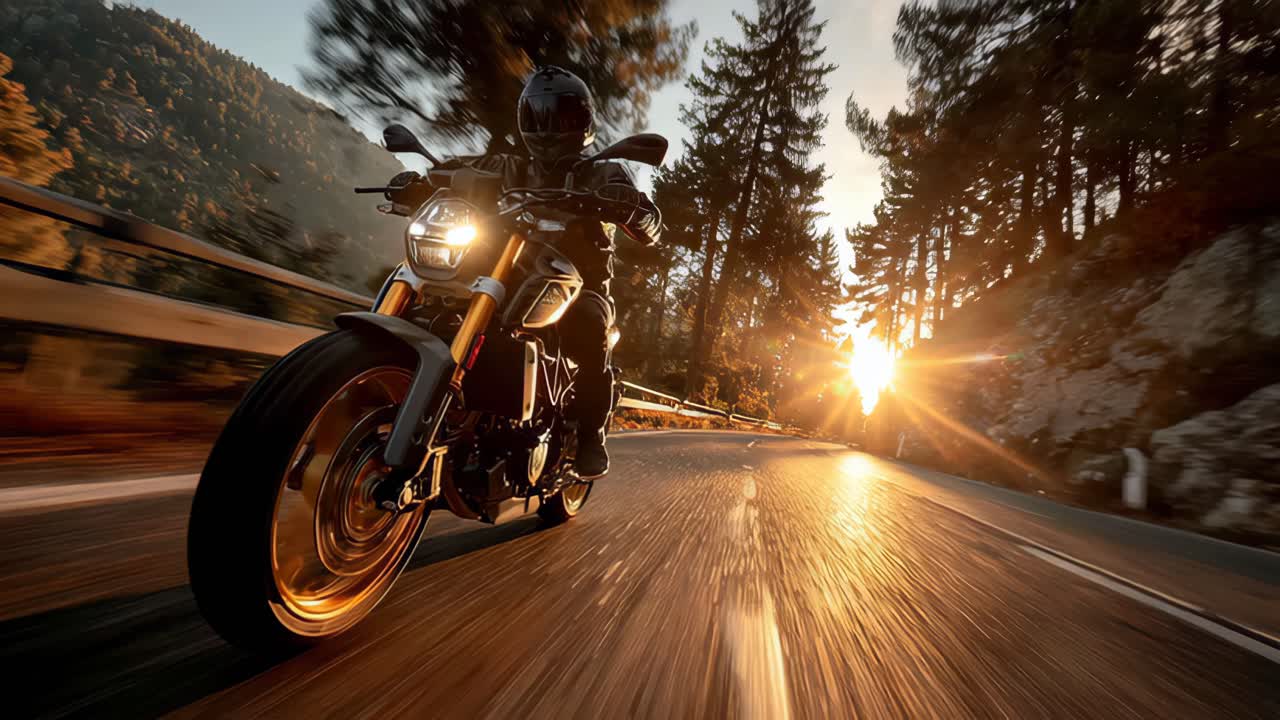 Sunset ride motorcycle journey through mountain pass