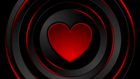 red heart beat and glowing circles video animation