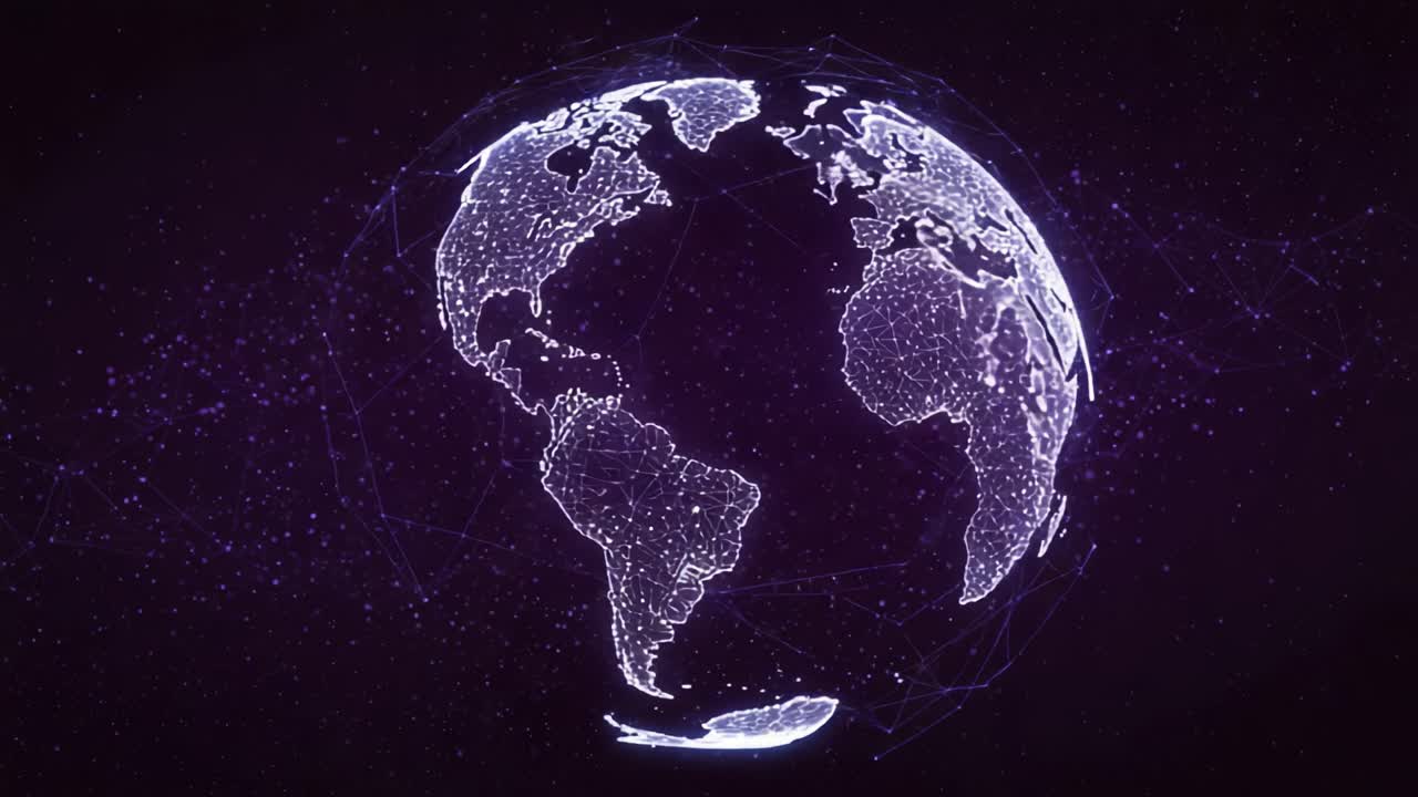 A Stunning Representation of the Earth as a Network of Light, Showcasing Connection and Technology Across Continents in a Celestial Background