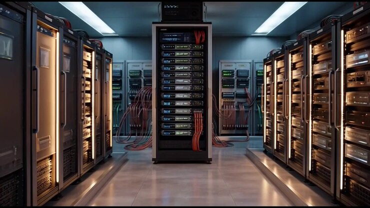 Dolly Shot Moving Through a Modern Server Room Data Center