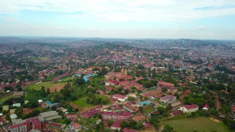 Saint-Mary's-Cathedral-Rubaga-In-Kampala,-Uganda---aerial-panoramic