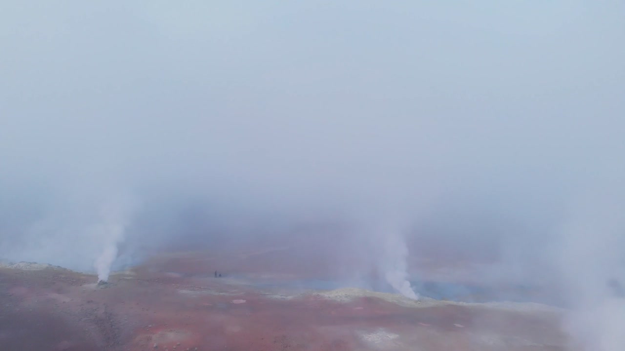 Smoke coming out of vents and fumaroles in a volcanic area, Iceland.