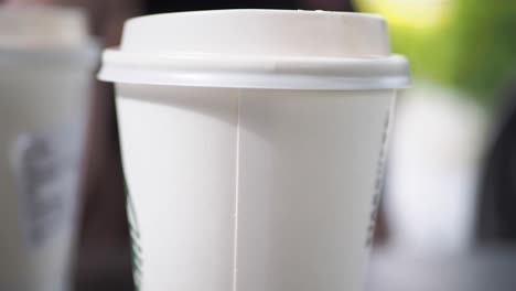 close-up of a white paper coffee cup with lid