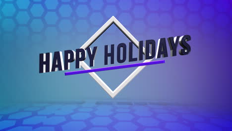 Modern-Happy-Holidays-text-with-hexagons-on-blue-geometric-pattern