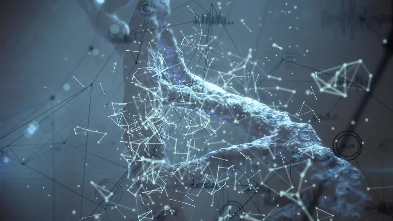 DNA helix with molecules network connections and charts