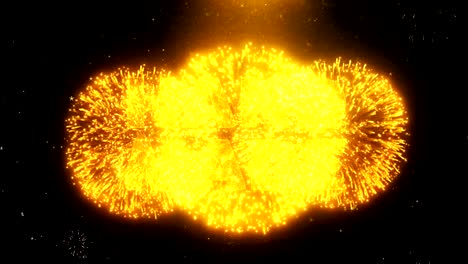 hand made text on firework display explosion particles.