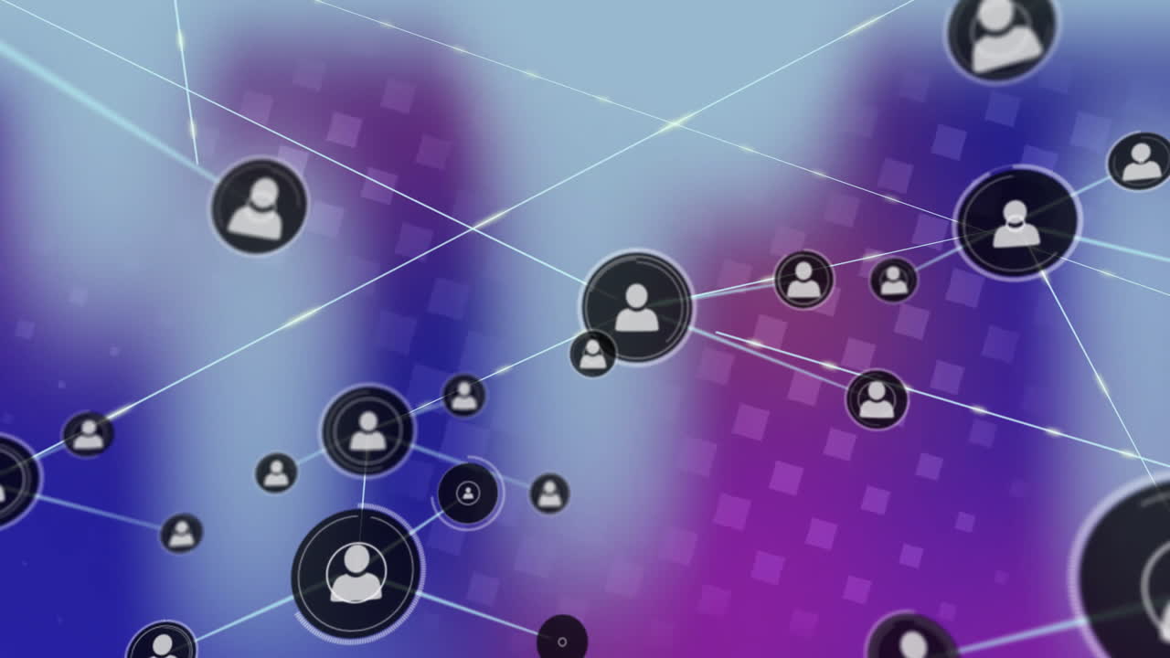 red de conexiones y procesamiento de datos sobre diversas personas animación de íconos