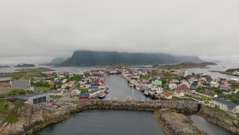 henningsvær village. fishing industry locations, lofoten, norway. aerial
