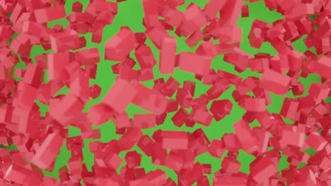 abstract 3d explosión polígono rojo formas de animación con pantalla verde. 4k computadora de renderización de imágenes de bucle.