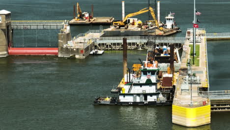 snapshot of maritime industry: modern infrastructure and various watercraft