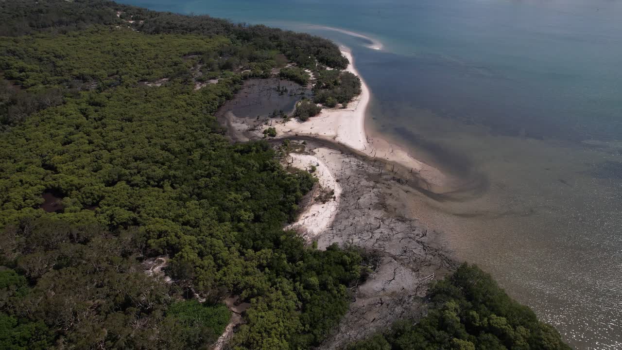 Coastal Mangrove Area With Inlets And White Sandy Beach. South Stradbroke Island In Queensland, Australia. aerial shot